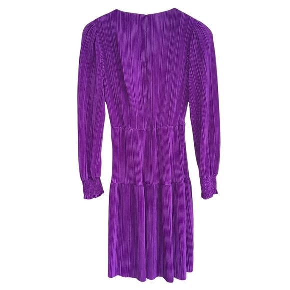 Maison Tara Purple Plisse Long Sleeve Dress Size 4 NEW - Picture 2 of 8